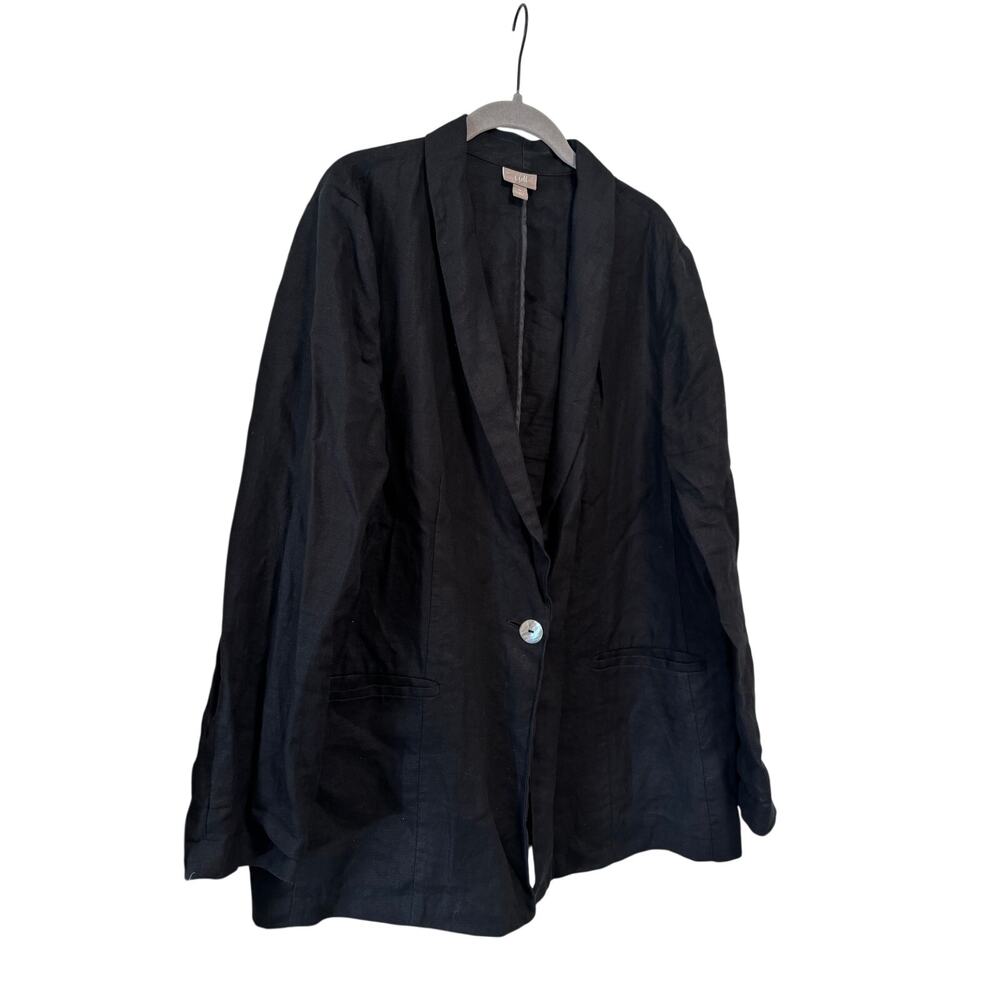 J. Jill Linen Blazer Women’s XL Black Open Front One Button Lightweight Jacket - Picture 3 of 10